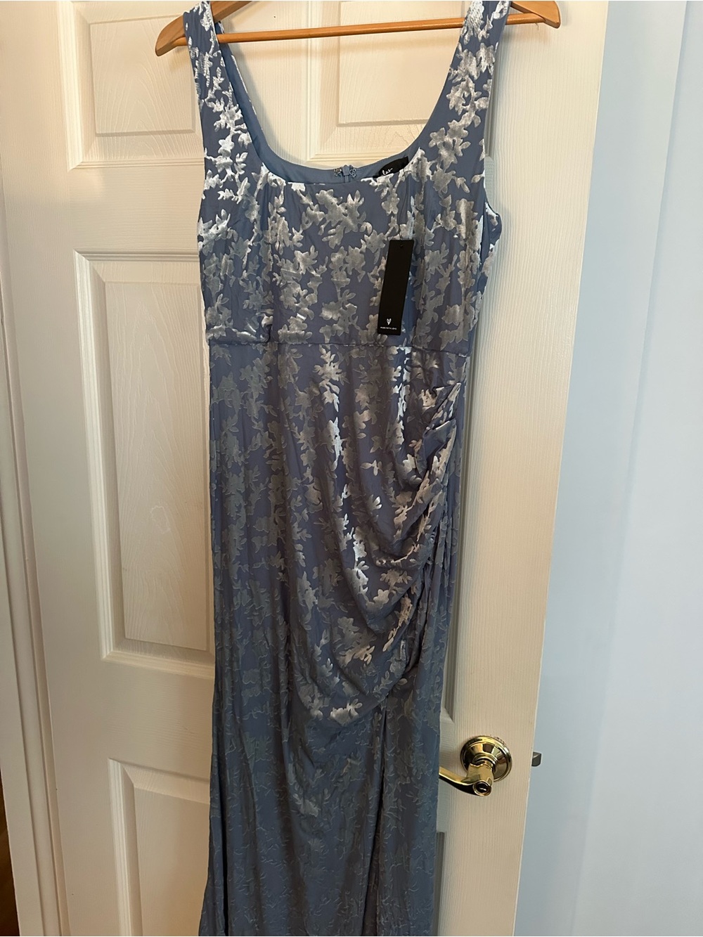 Lulus Elegant Blue Floral Jacquard Evening Dress